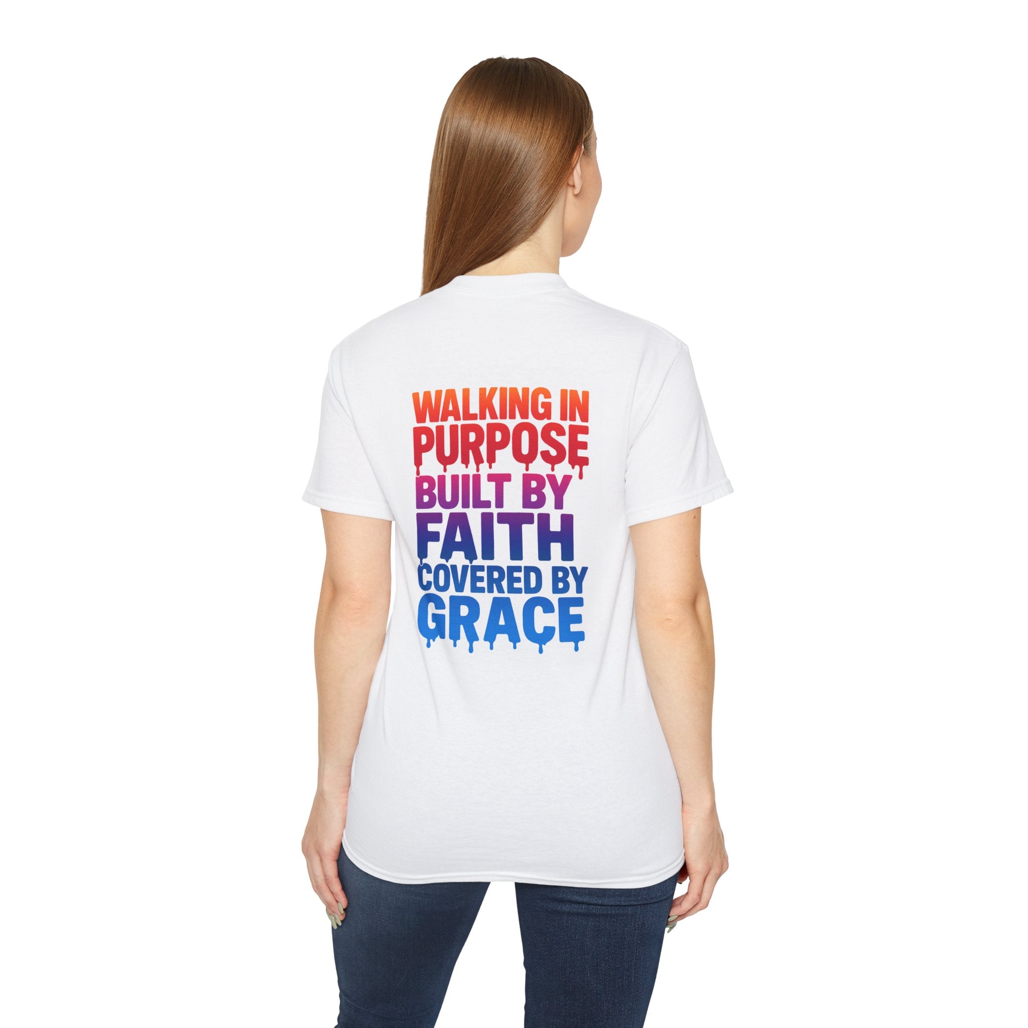 Purpose Driven T‑Shirt — "Purpose Driven" Rainbow Faith Tee (Walking in Purpose, Built by Faith)
