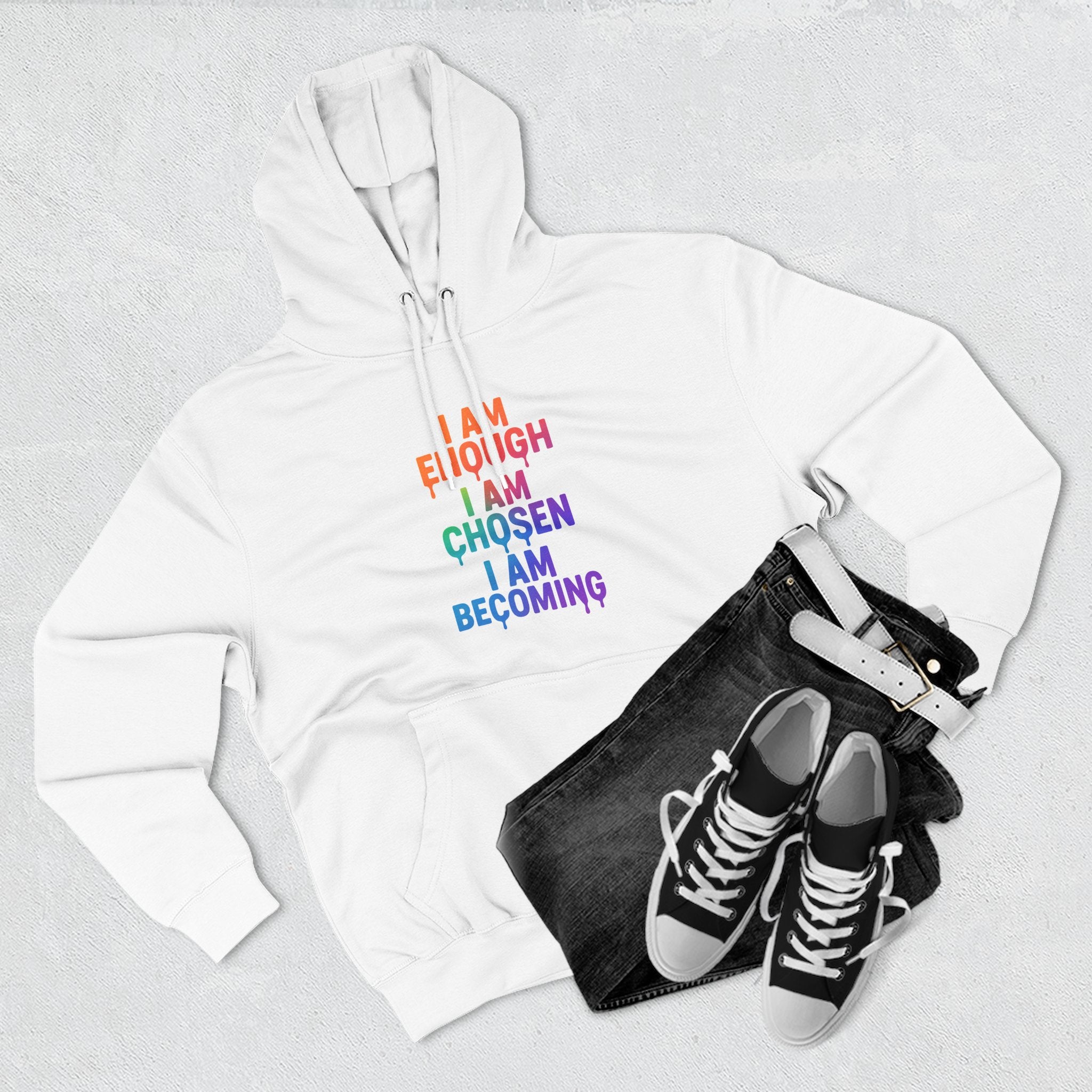I Am Enough Rainbow Affirmation Hoodie — Inspirational Self-Love Pullover