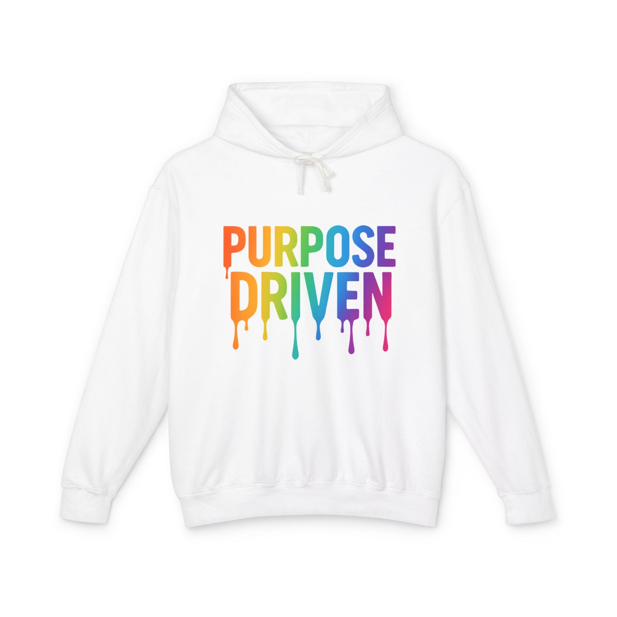 Purpose Driven Hoodie — Rainbow Drip Graphic Hooded Sweatshirt