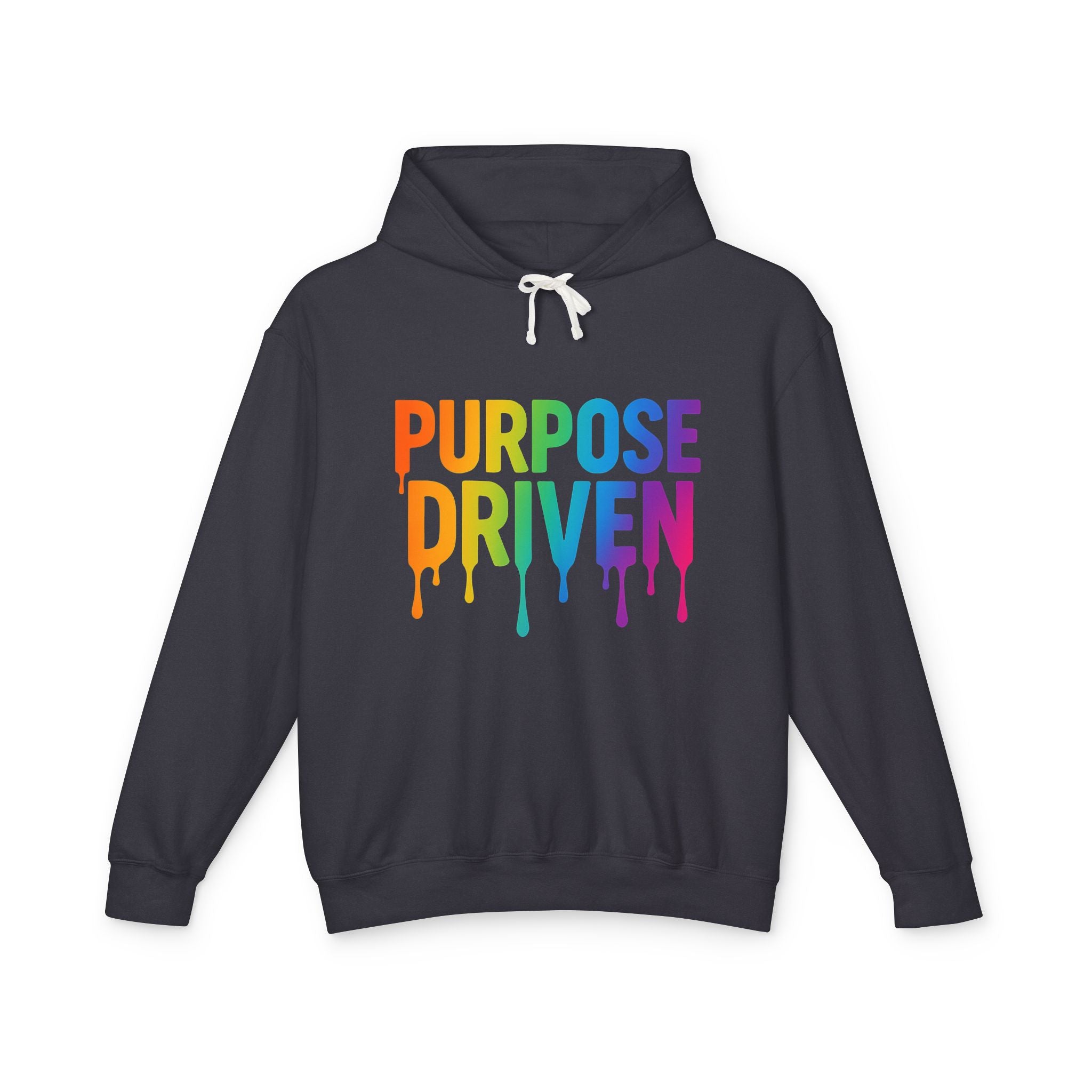 Purpose Driven Hoodie — Rainbow Drip Graphic Hooded Sweatshirt